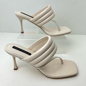 French Connection Valerie White Faux Leather High Heel Thong Sandals